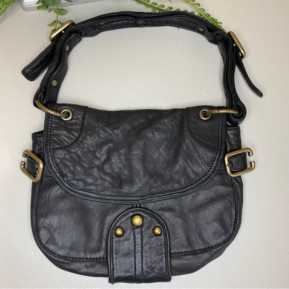 VTG Kenneth Cole New York No Slouch Studded Hobo Black Soft Pebbled Leather Bag - Picture 4 of 15